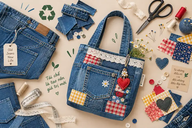 Làm túi tote từ quần jeans cũ